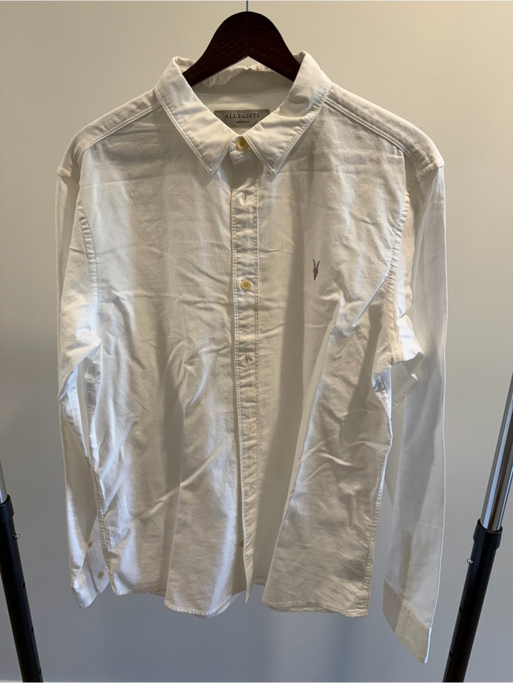 All Saints White Long-Sleeve Button-Up Shirt